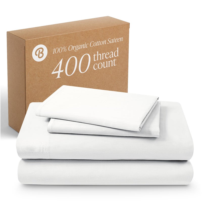 Bare Home 100% Organic Cotton King Sheet Set - 400 Thread Count - Smooth Sateen Weave - Breathable & Cooling - Hotel Luxury Set - Deep Pocket Bed Sheets (King, White) - Image 1